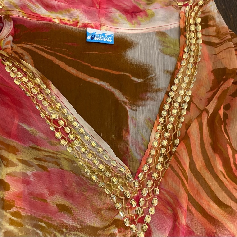 SOLD Pink Orange Animal Print Sheer Cover-Up Dress Size Small Medium - Picture 3 of 7